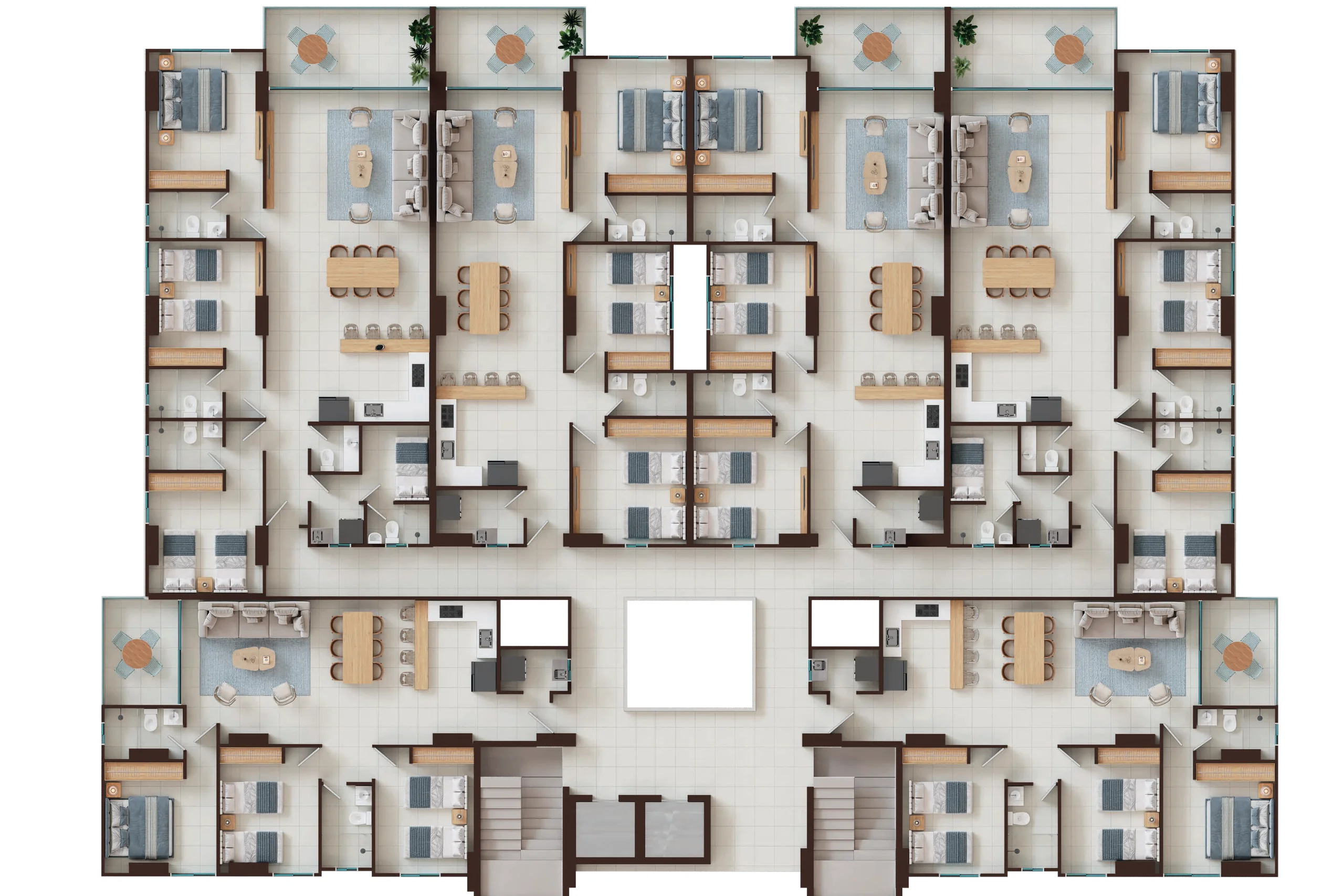 PORTO MARINE — Planta general del piso: 6 apartamentos por nivel
