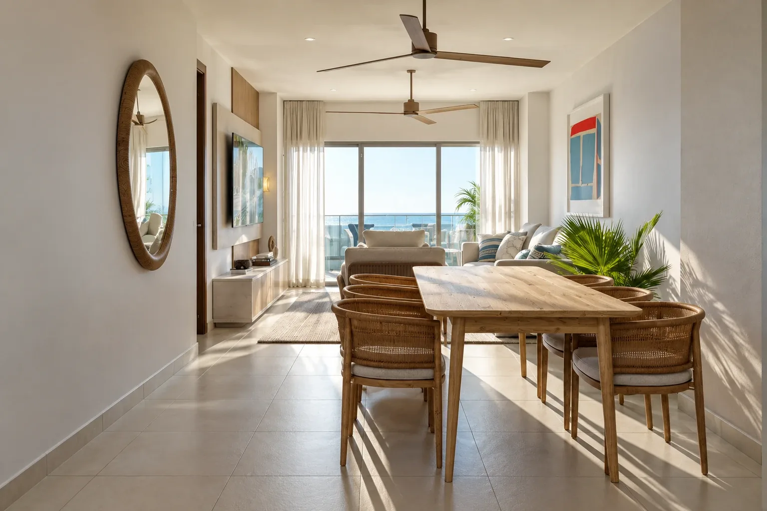 PORTO MARINE — Sala y comedor hacia la terraza · 120 m²