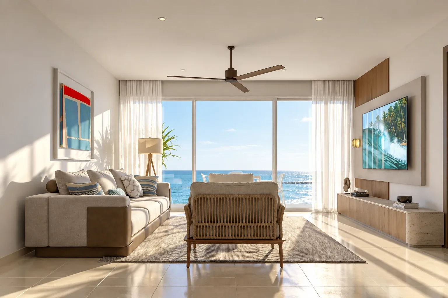 PORTO MARINE — Sala con ventanal frente al mar · 144 m²